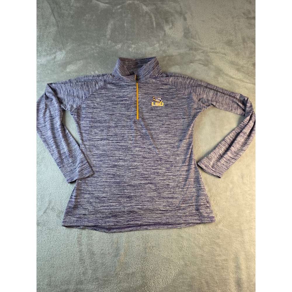 Russell LSU Tigers Quarter Zip Pullover Kids Size L 12/14 Purple Space Dye Logo